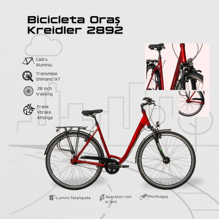 Bicicleta Oras Kreidler 2892 - 28 inch, S, Rosu [4]