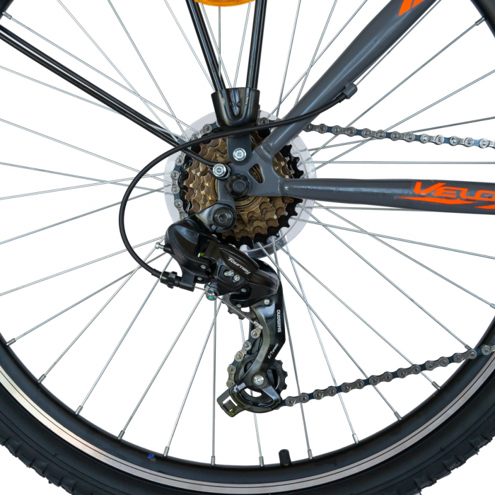 Bicicleta oras Velors V2633B, roata 26 inch, echipare Shimano, 18 viteze, culoare gri/portocaliu [3]