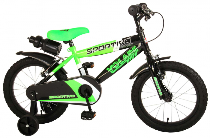 Bicicleta pentru baieti Volare Sportivo, 16 inch, culoare Verde neon/Negru, frana de mana fata - spate [2]