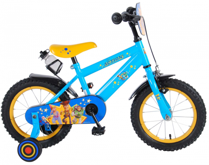 Bicicleta pentru copii Disney Toy Story 4, 14 inch, culoare albastru/galben, frana de mana + contra [2]