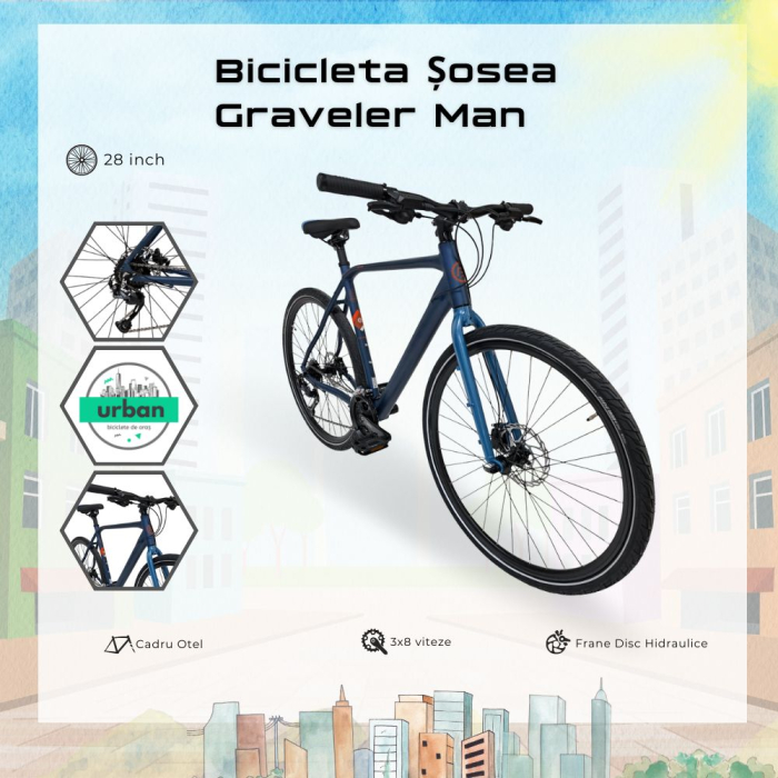 Bicicleta Sosea Graveler Man, 28 inch, L, Albastru-Mat [5]