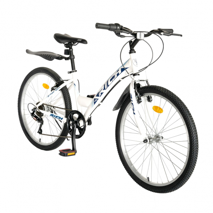 Bicicleta TREKKING 24 inch RICH R2430A, 6 viteze, culoare alb/albastru [2]