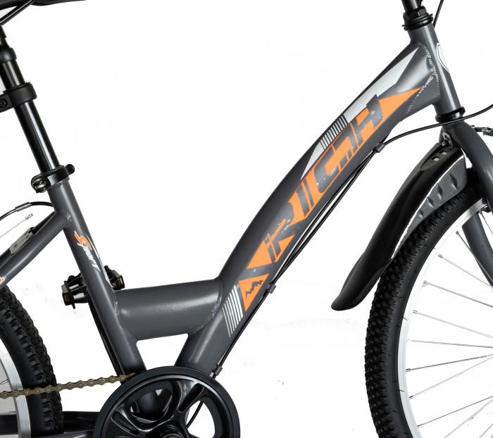 Bicicleta TREKKING 24" RICH R2430A, 6 viteze, culoare gri/portocaliu [9]