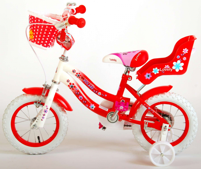 Bicicleta Volare Lovely pentru fete, 12 inch, culoare rosu/alb, frana de mana + contra [13]