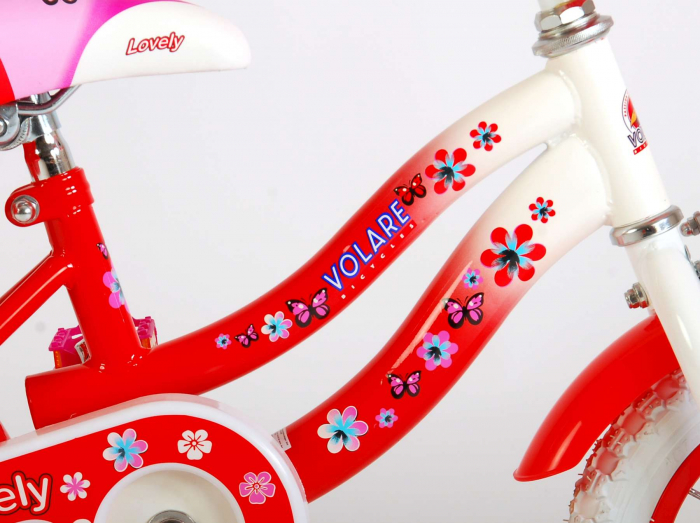 Bicicleta Volare Lovely pentru fete, 12 inch, culoare rosu/alb, frana de mana + contra [7]