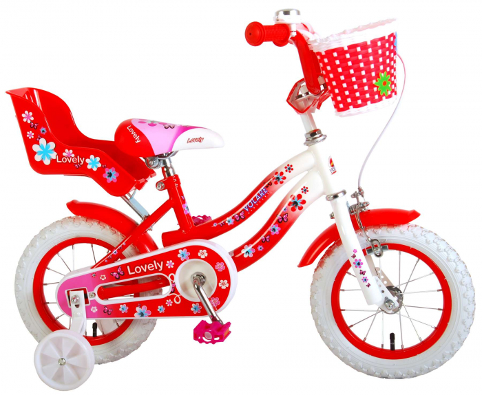 Bicicleta Volare Lovely pentru fete, 12 inch, culoare rosu/alb, frana de mana + contra [2]