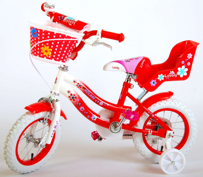 Bicicleta Volare Lovely pentru fete, 12 inch, culoare rosu/alb, frana de mana + contra [14]