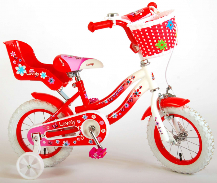 Bicicleta Volare Lovely pentru fete, 12 inch, culoare rosu/alb, frana de mana + contra [3]