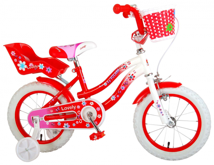 Bicicleta Volare Lovely pentru fete, 14 inch, culoare Rosu/Alb, frana de mana + contra [2]
