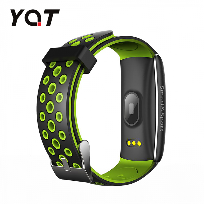 Bratara fitness inteligenta YQT Q8 cu functie de monitorizare ritm cardiac, Tensiune arteriala, Monitorizare somn, Pedometru, Notificari, Negru ; Verde [4]