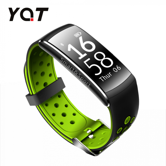 Bratara fitness inteligenta YQT Q8 cu functie de monitorizare ritm cardiac, Tensiune arteriala, Monitorizare somn, Pedometru, Notificari, Negru ; Verde [3]