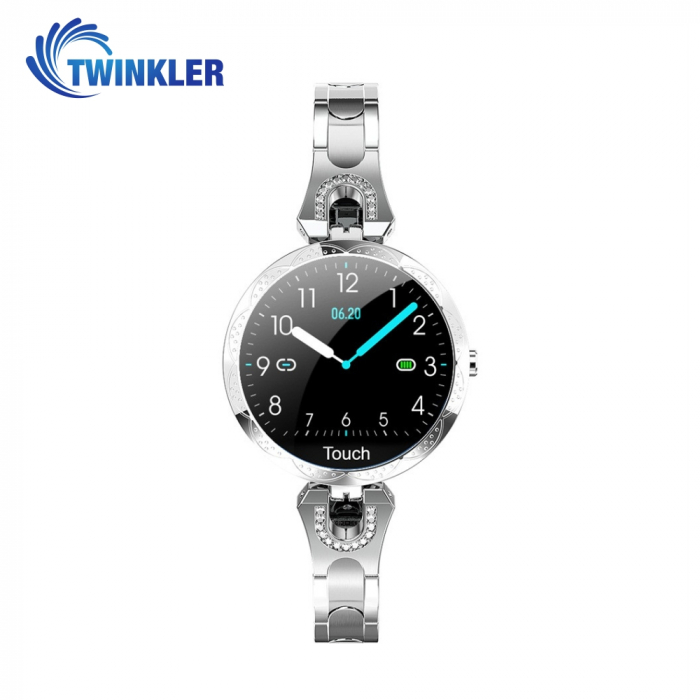 Ceas Smartwatch fashion Twinkler TKY-H5 cu functie de monitorizare ritm cardiac, Tensiune arteriala, Calitate somn, Notificari, Pedometru, Distanta parcursa, Incarcare magnetica, Argintiu [2]