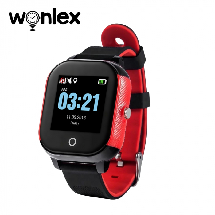 Ceas Smartwatch Pentru Copii Wonlex GW700S cu Functie Telefon, Localizare GPS, Pedometru, SOS, IP54 ; Rosu-Negru, Cartela SIM Cadou [1]