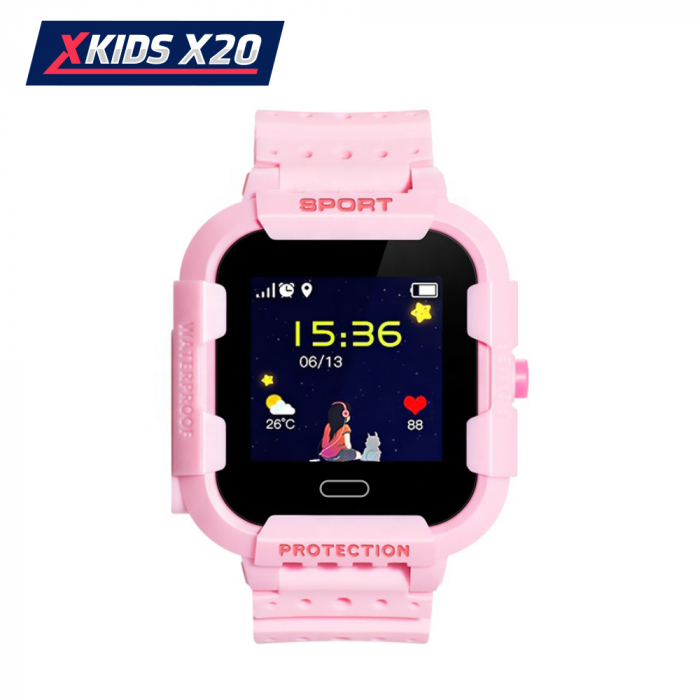 Ceas Smartwatch Pentru Copii Xkids X20 cu Functie Telefon, Localizare GPS, Apel monitorizare, Camera, Pedometru, SOS, IP54, Incarcare magnetica, Roz, Cartela SIM Cadou, Meniu engleza [2]