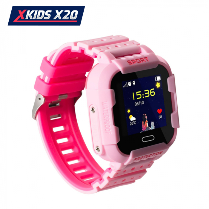 Ceas Smartwatch Pentru Copii Xkids X20 cu Functie Telefon, Localizare GPS, Apel monitorizare, Camera, Pedometru, SOS, IP54, Incarcare magnetica, Roz, Cartela SIM Cadou, Meniu engleza [3]