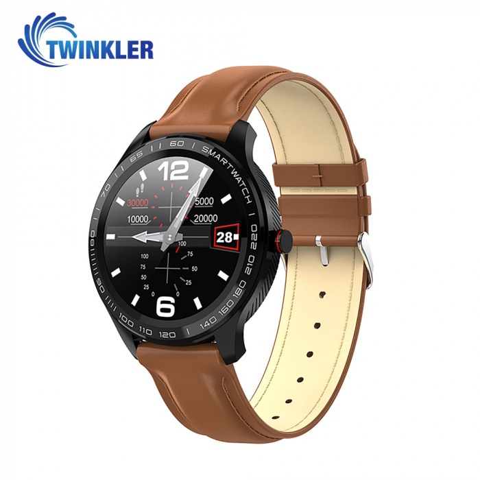 Ceas Smartwatch Twinkler TKY-M9 (L9) cu functie de monitorizare ritm cardiac, Tensiune arteriala, EKG, Nivel oxigen, Notificari Apel/ SMS, Incarcare magnetica, Maro [1]