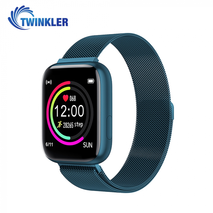 Ceas Smartwatch Twinkler TKY-P4 Metal cu functie de monitorizare ritm cardiac, Tensiune arteriala, Nivel oxigen, Distanta parcursa, Afisare mesaje, Prognoza meteo, Albastru [1]