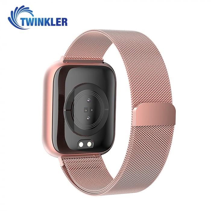 Ceas Smartwatch Twinkler TKY-P4 Metal cu functie de monitorizare ritm cardiac, Tensiune arteriala, Nivel oxigen, Distanta parcursa, Afisare mesaje, Prognoza meteo, Roz [2]