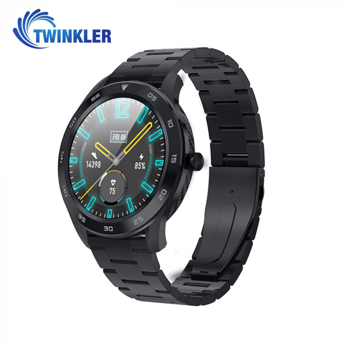 Ceas Smartwatch Twinkler TKY-SW10 cu functie de monitorizare ritm cardiac, Tensiune arteriala, EKG, Istoric apeluri, Agenda, Apelare prin Bluetooth, Metal, Negru [1]
