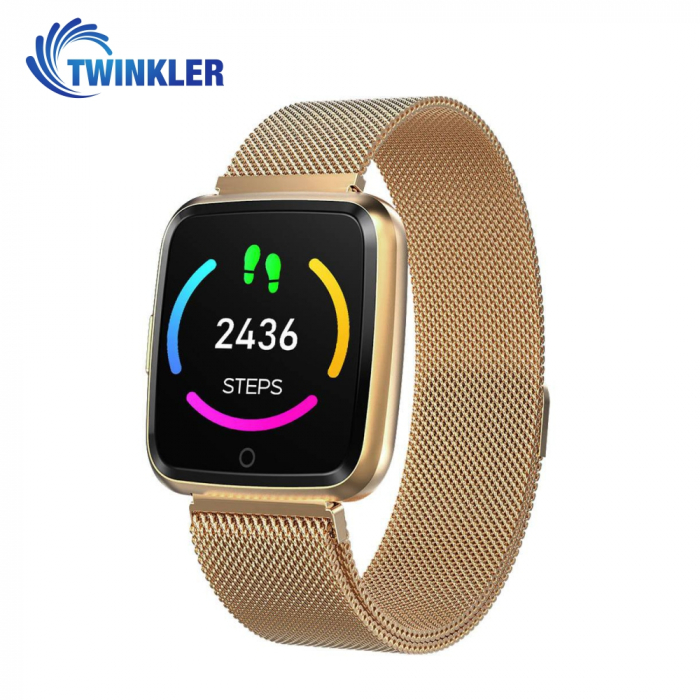 Ceas Smartwatch Twinkler TKY-Y7 cu functie de monitorizare ritm cardiac, Tensiune arteriala, Calitate somn, Distanta parcursa, Calorii arse, Afisare mesaje, Incarcare magnetica, Auriu [1]