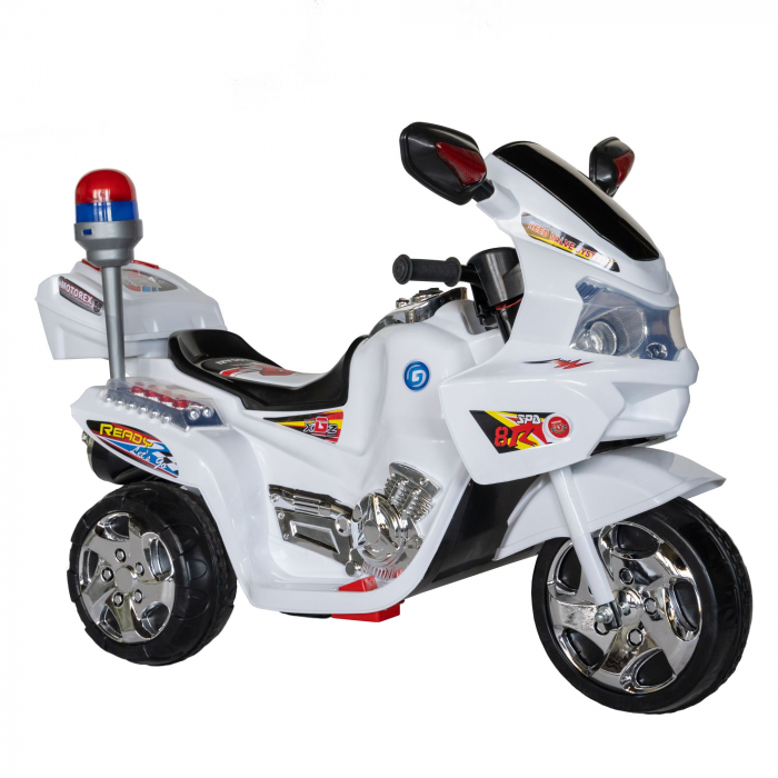 Motocicleta electrica Rich Baby copii cu baterie, muzica si girofar, culoare alb [2]
