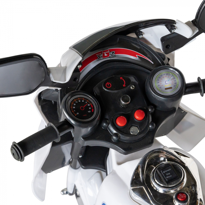 Motocicleta electrica Rich Baby copii cu baterie, muzica si girofar, culoare alb [8]
