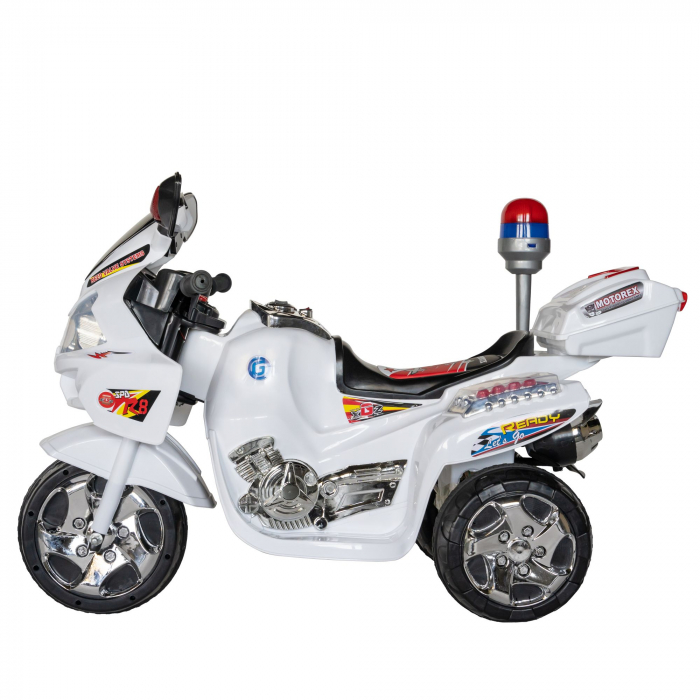 Motocicleta electrica Rich Baby copii cu baterie, muzica si girofar, culoare alb [5]