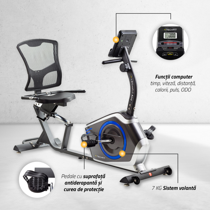 Bicicleta fitness orizontala cu spatar Techfit R410 [7]