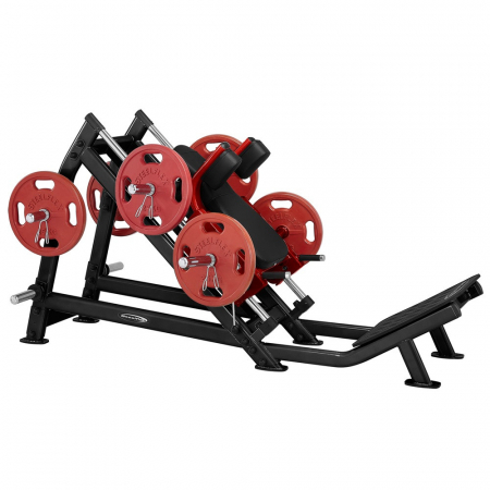APARATE MULTIFUNCTIONALE FITNESS - Aparat genuflexiuni la cadru inclinat Steelflex Plateload Line PLHP - Negru-Rosu