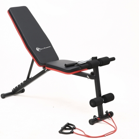 BANCI FITNESS - Banca de exercitii reglabila FitTronic B210, pliabila, corzi pentru brate incluse, spatar reglabil