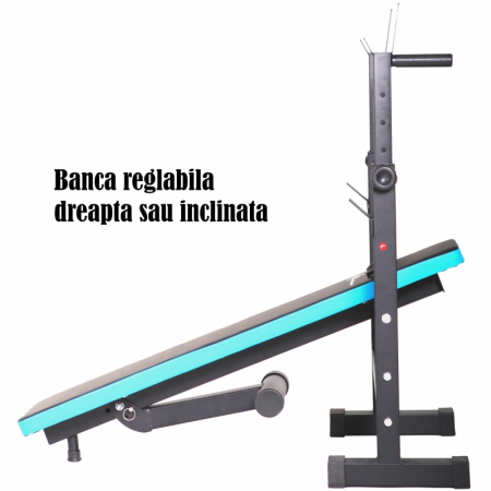 Banca reglabila multifunctionala FitTronic® Atletic B400, suport haltera reglabil inclus, banca inclinata sau dreapta, greutate suportata 100 kg [2]