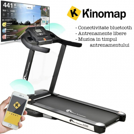 Banda de alergare electrica FitTronic® Delta 200, motor 2.5CP, viteza maxima 14 km, autolubrifiere, bluetooth, Kinomap, Zwift, Besyfit [2]