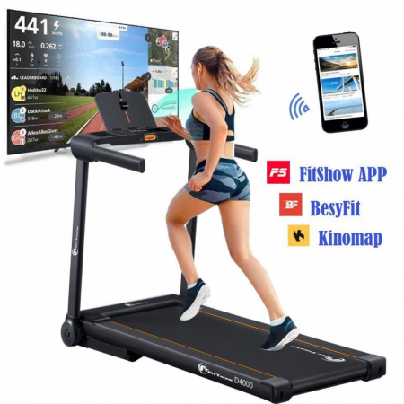BENZI DE ALERGAT - Banda de alergare electrica FitTronic Delta 4000, motor 2.0 CP, inclinatie electrica 18%, greutate suportata 120 kg, Aplicatii Zwift, Kinomap, Besyfit