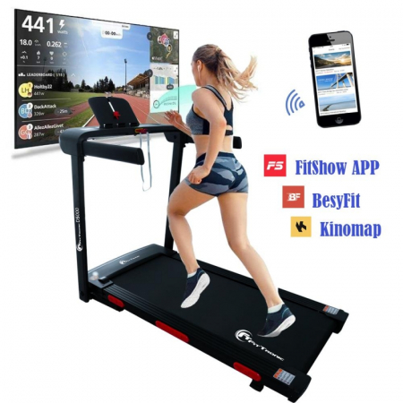 Banda de alergat electrica FitTronic Delta 5000, motor 3.0 CP, inclinatie 25%, greutate suportata 150 kg,viteza pana la 18 km/h, suprafata alergare 120x50cm,  Aplicatii Kinomap, Zwift, Besyfit [1]