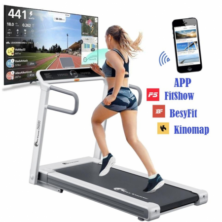 BENZI DE ALERGAT - Banda de alergat electrica FitTronic Delta 6000, motor 3.0 CP, inclinatie 20%, greutate suportata 140 kg, suprafata alergare 120x50cm , viteza pana la 16 km/h,  Aplicatii  Kinomap, Zwift, Besyfit
