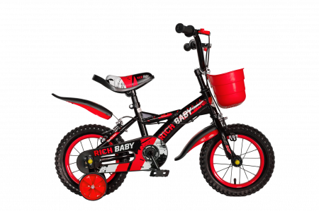 Bicicleta Baieti 2-4 ani, Rot 12 Inch, Frane C-Brake, Roti Ajutatoare, Rich Baby CST12/04C Cadru Negru cu Design Rosu [0]