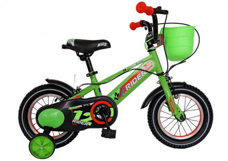 Bicicleta baieti Carpat RIDER C1207C, roata 12", V-Brake, roti ajutatoare, 2-4 ani, verde/portocaliu [0]