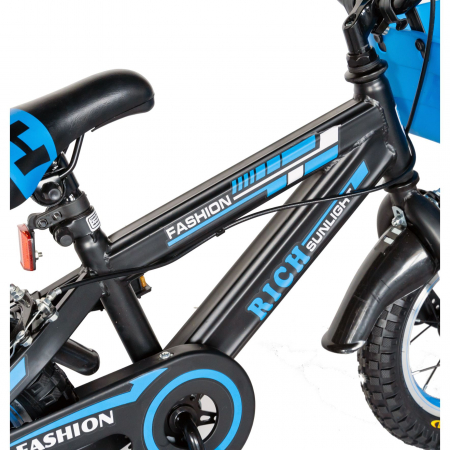 Bicicleta baieti Rich Baby 2-4 Ani, Roti 12 Inch, Frane C-Brake, Roti Ajutatoare, Rich Baby CST12/02C, Cadru Negru cu Design Albastru [4]