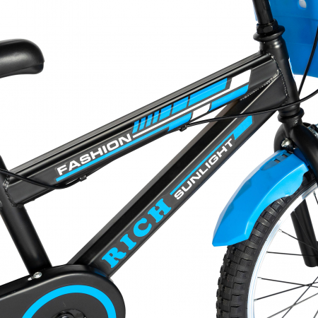 Bicicleta Baieti Rich Baby 7-10 Ani, Roti 20 Inch, Frane C-Brake, Roti Ajutatoare, Rich Baby CST20/02C, Cadru Negru cu Design Albastru [4]