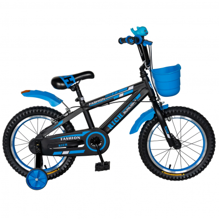 Bicicleta Baieti Rich Baby 7-10 Ani, Roti 20 Inch, Frane C-Brake, Roti Ajutatoare, Rich Baby CST20/02C, Cadru Negru cu Design Albastru [0]