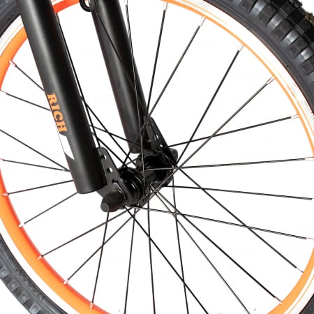 Bicicleta Baieti Rich Baby 7-10 Ani, Roti 20 Inch, Frane C-Brake, Roti Ajutatoare, Rich Baby CST20/02C, Cadru Negru cu Design Portocaliu [5]