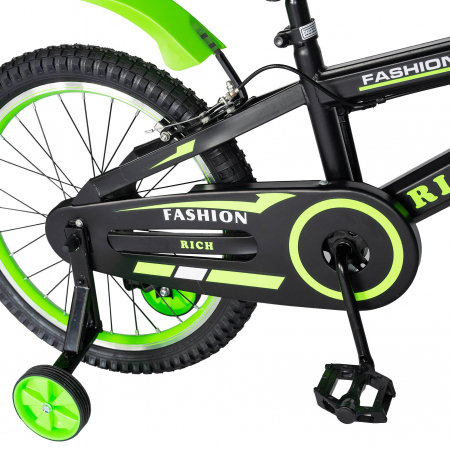 Bicicleta Baieti Rich Baby 7-10 Ani, Roti 20 Inch, Frane C-Brake, Roti Ajutatoare, Rich Baby CST20/02C, Cadru Negru cu Design Verde [1]
