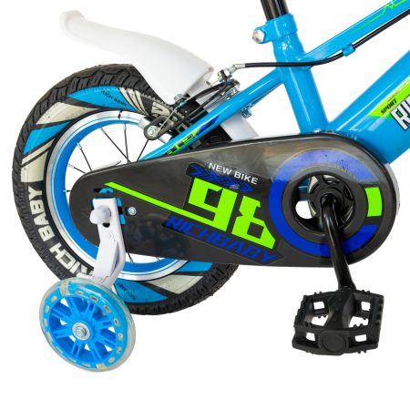 Bicicleta baieti Rich Baby R1407A, roata 14", C-Brake, roti ajutatoare cu LED, 3-5 ani, albastru/verde  [1]