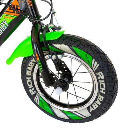 Bicicleta baieti Rich Baby R1407A, roata 14", C-Brake, roti ajutatoare cu LED, 3-5 ani, negru/verde  [5]