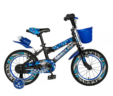 Bicicleta baieti RICH BABY R14WTA, roata 14", roti ajutatoare cu LED, 3-5 ani, culoare negru/albastru  [0]
