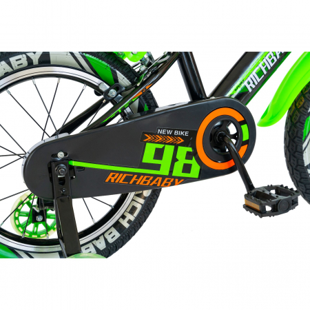 Bicicleta baieti Rich Baby R1607A, roata 16", C-Brake otel,  roti ajutatoare cu LED, 4-6 ani, negru/verde [2]
