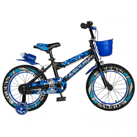 Bicicleta baieti  RICH BABY R16WTA, roata 16", roti ajutatoare cu LED, 4-6 ani, culoare negru/albastru    [0]