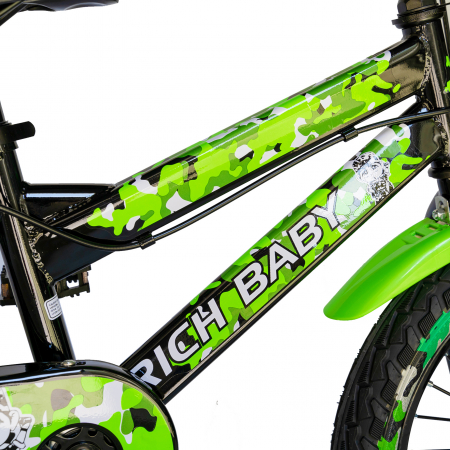 Bicicleta baieti  RICH BABY R16WTA, roata 16", roti ajutatoare cu LED, 4-6 ani, culoare negru/verde  [3]