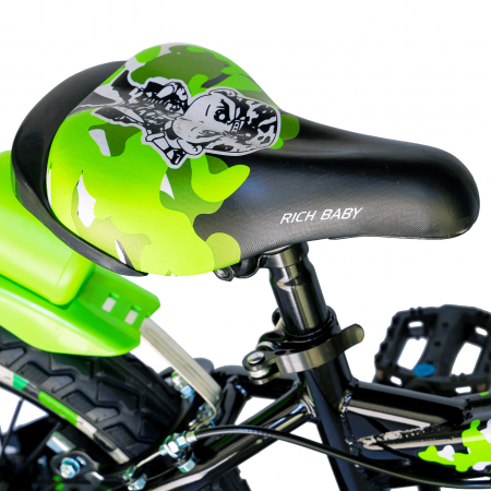 Bicicleta baieti  RICH BABY R16WTA, roata 16", roti ajutatoare cu LED, 4-6 ani, culoare negru/verde  [1]