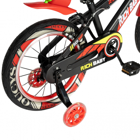 Bicicleta baieti RICH BABY R16WTB, roata 16", roti ajutatoare, 4-6 ani, culoare negru/rosu [2]